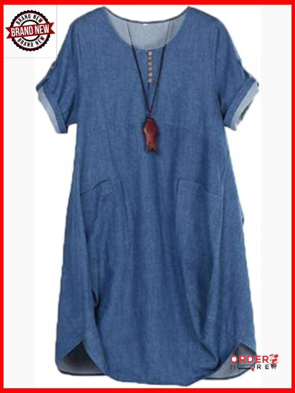 Plus Size Knee Length Shift Dress with Pockets Loose Casual Tunic